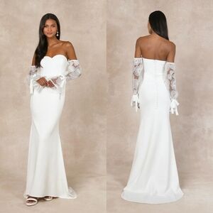 Lulus Everlasting Desire White Mesh Pearl Off-the-Shoulder Maxi Dress Wedding